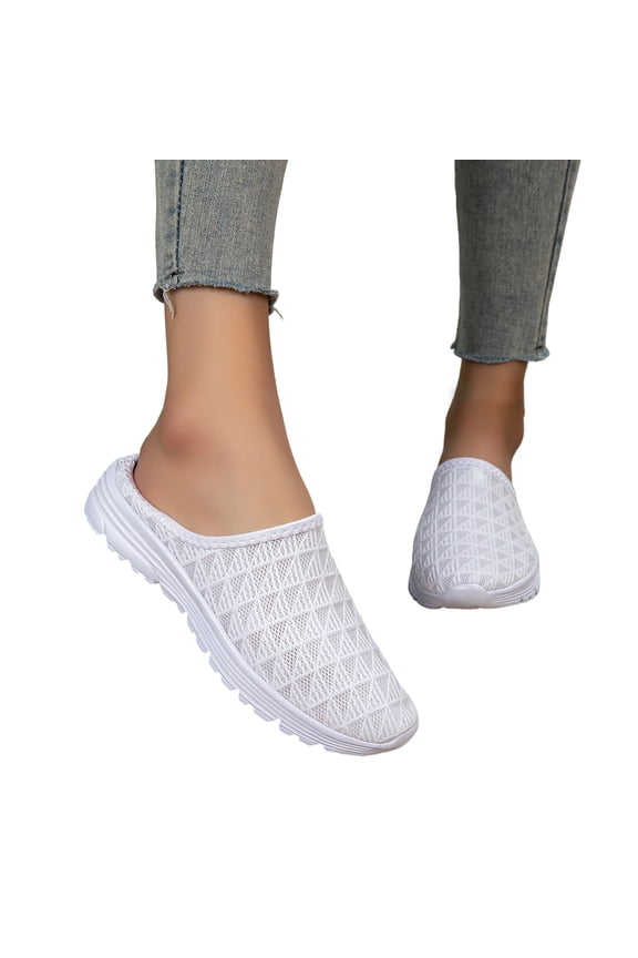 Orthopedic Mule Clogs for Women Knitted Slip On Lightweight Mule Sneakers with Arch Support Closed Round Toe Open Back Breathable Flats Shoes Comfortable Low Top Outdoor Walking Shoes