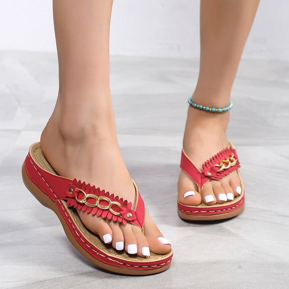 Willtoo Orthopedic Sandals for Women Arch Support Flip Flops Comfortable Summer Open Toe Boho Wedge Sandals Casual Slip On Walking Shoes Dressy Orthotic Wide Width Beach Vintage Flats Slippers