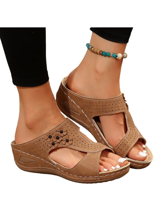 Orthopedic Sandals for Women Comfortable Wedge Shoes Slip On Wide Width Sandals for Women Dressy Summer Flip Flops Casual Walking Sandals Arch Support Slides Sandals