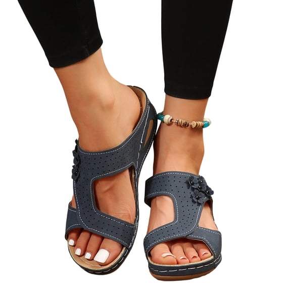 Willtoo Orthopedic Sandals for Women Comfortable Wedge Shoes Slip On Wide Width Sandals for Women Dressy Summer Flip Flops Casual Walking Sandals Arch Support Slides Sandals