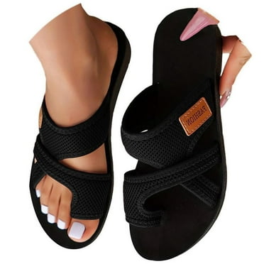 Willtoo Orthopedic Sandals for Women 2025 Summer Casual Open Toe Beach Vacation Shoes Trendy Comfortable Arch Support Sandal Black 10 Wide