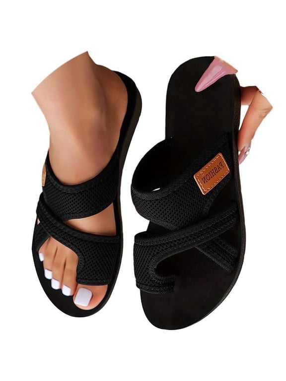 Orthopedic Sandals for Women 2025 Summer Casual Open Toe Beach Vacation Shoes Trendy Comfortable Arch Support Sandal Black 10 Wide