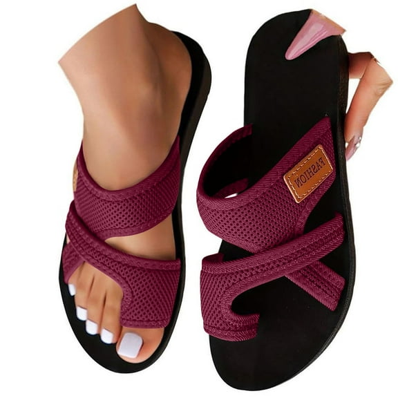 Willtoo Orthopedic Sandals for Women 2025 Summer Casual Open Toe Beach Vacation Shoes Trendy Comfortable Arch Support Sandal Wine 8 Wide