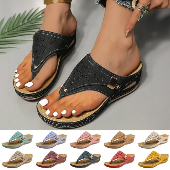 Willtoo Orthopedic Sandals for Women 2025 Wide Width Wedge Flip Flops, Arch Support for Beach Resort Green 9 Wide