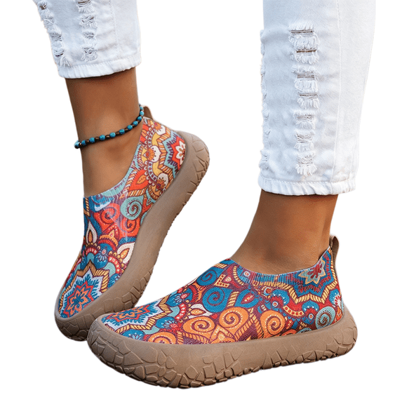 Willtoo Orthopedic Shoes For Women Round Toe Wide Fit Slip On Walking Shoes Colorful Print Non‑Slip Casual Outdoor Training Athletic Shoes