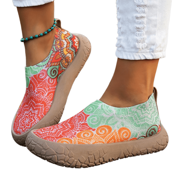Willtoo Orthopedic Shoes For Women Round Toe Wide Fit Slip On Walking Shoes Colorful Print Non‑Slip Casual Outdoor Training Athletic Shoes