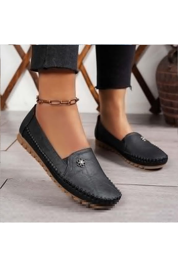 Orthopedic Shoes Leather,Stylish Orthopedic Leather Shoes - All-Day Comfort for Women,Lightweight Slip on Stitched Flat-Soled Casual with Flower