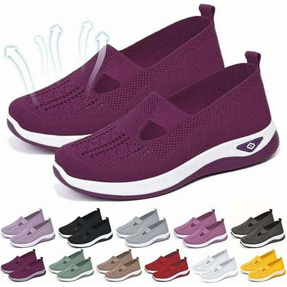 Willtoo Orthopedic Shoes for Women,Breathable Knitted Slip On Sneaker Working Casual Nurse Shoes,Diabetic Shoes for Women, Birthday Gifts for Women Dark Purple 8.5 Wide