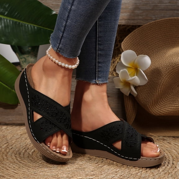 Willtoo Orthopedic Shoes for Women Summer Dressy Ladies Sandals Criss Cross Hollow Slipper Comfy Arch Support Wedge
