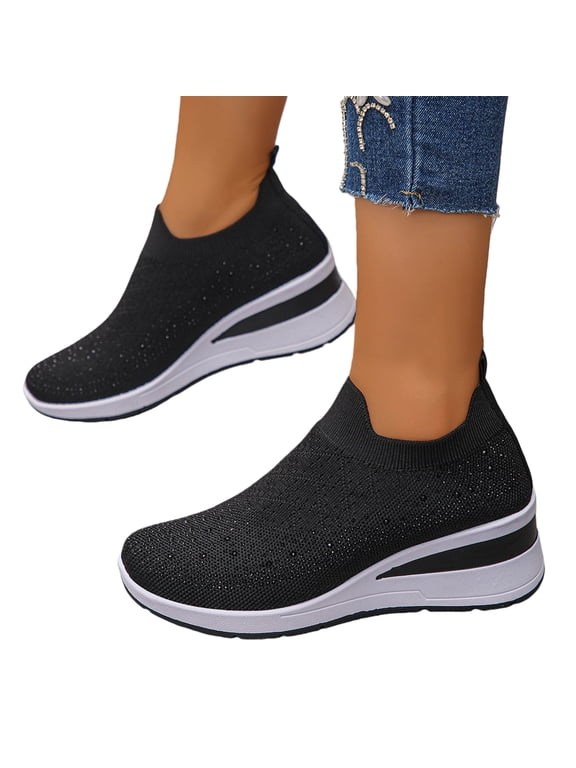 Orthopedic Slip on Walking Shoes for Women Comfortable Embroidered Arch Support Wide Width Work Sneakers Nurse Shoes for Women Black 10 Wide