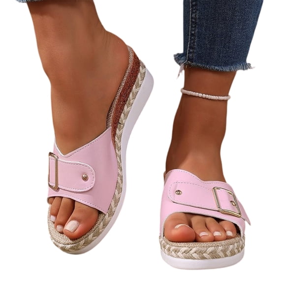 Willtoo Orthopedic Wedge Sandals For Women Dressy Summer Comfortable Walking Open Toe Slide Sandals Slip On Buckle Slides