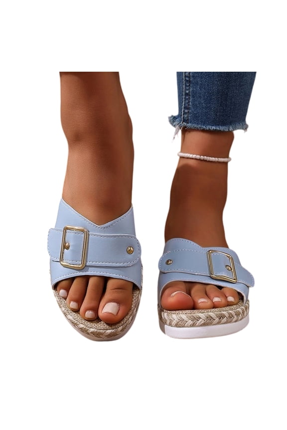 Orthopedic Wedge Sandals For Women Dressy Summer Comfortable Walking Open Toe Slide Sandals Slip On Buckle Slides
