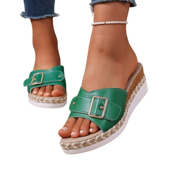 Willtoo Orthopedic Wedge Sandals For Women Dressy Summer Comfortable Walking Open Toe Slide Sandals Slip On Buckle Slides