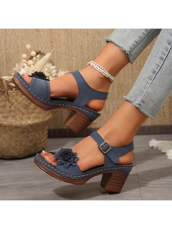 Orthopedic Wedge Sandals for Women Chunky High Heel Open Toe Sandals Comfortable Elegant Adjustable Strap Platform Sandles Vacation Beach Walking Shoes