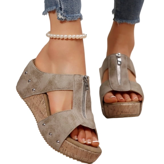 Willtoo Orthopedic Wedge Sandals for Women Comfortable Summer Open Toe Platform Sandals Front Zipper Slingback Comfy Sloping High Heels with Soft Cushion Footbed Walking Shoes