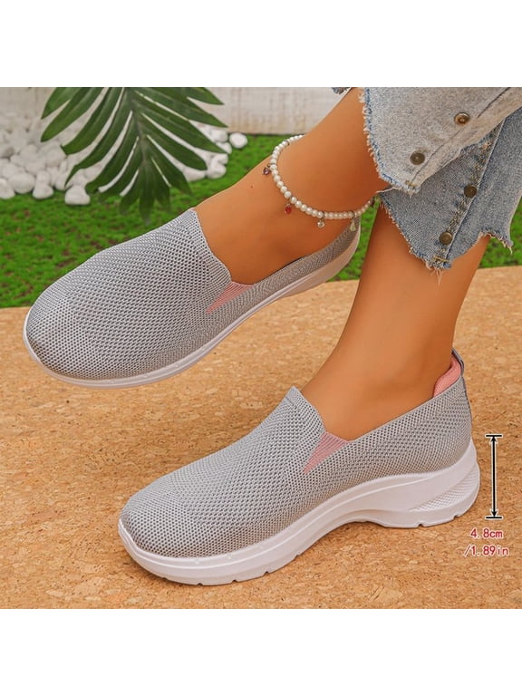 Orthopedic Women Sneakers Lightweight Slip On Fly Knit Walking Shoes Breathable Mesh Casual Comfort Platform Shoes