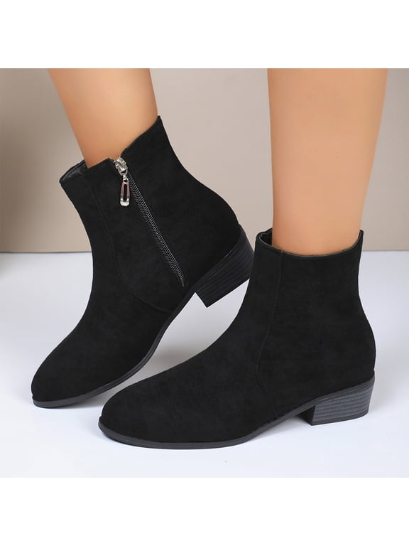 Orthopedics Womens Ankle Boots Low Block Heel Chelsea Booties Side Zipper Round Toe Fall Winter Casual Short Boots