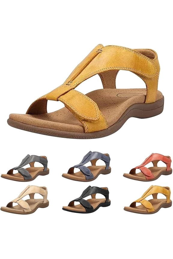 Orthowalkway Womens Sandals,Shoeshome Comfy Orthotic Sandals,Women Arch Support Sandal, Relief Walking Comfortable Shoes Yellow 7.5