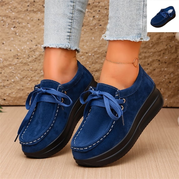 Willtoo Platform Shoes for Women Faux Suede Lace Up Casual Shoes Thick Sole Round Toe Sneakers, Non-Slip Comfortable Walking Footwear