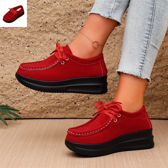 Willtoo Platform Shoes for Women Faux Suede Lace Up Casual Shoes Thick Sole Round Toe Sneakers, Non-Slip Comfortable Walking Footwear