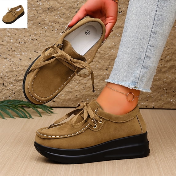Willtoo Platform Shoes for Women Faux Suede Lace Up Casual Shoes Thick Sole Round Toe Sneakers, Non-Slip Comfortable Walking Footwear