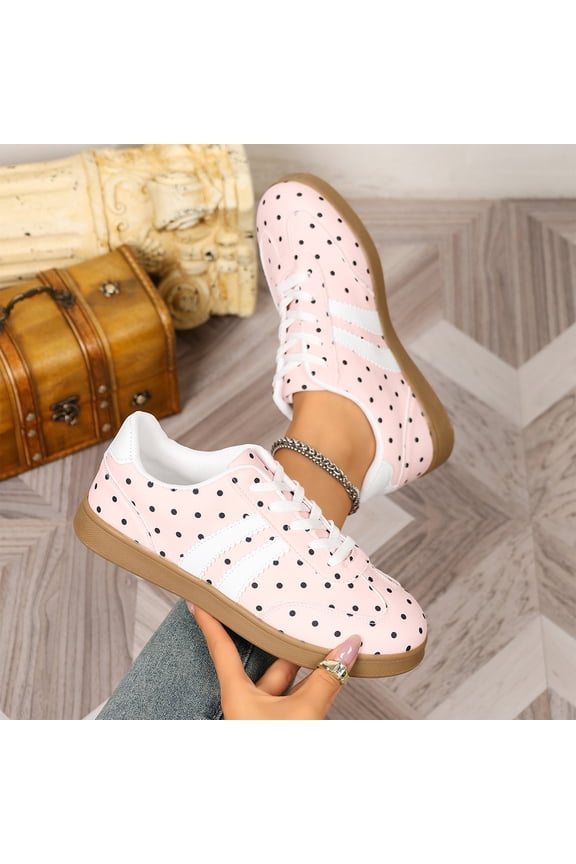 Polka Dot Sneakers Women Lace Up Flat Polka Dot Sneakers Low Profile Round Toe Dotted Sneaker