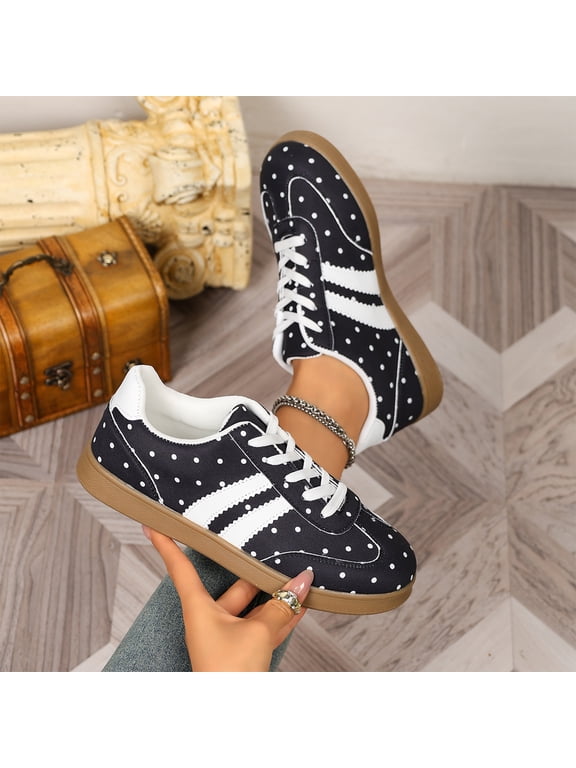 Polka Dot Sneakers Women Lace Up Flat Polka Dot Sneakers Low Profile Round Toe Dotted Sneaker