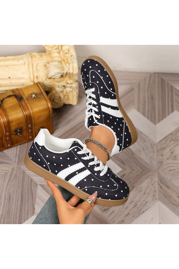 Polka Dot Sneakers Women Lace Up Flat Polka Dot Sneakers Low Profile Round Toe Dotted Sneaker
