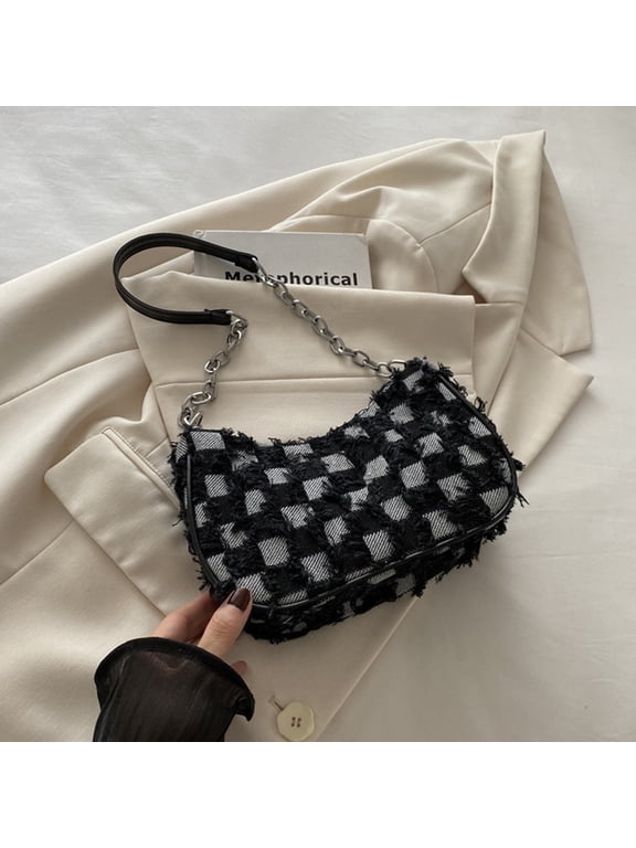 Quilted Denim Shoulder Bag for Women Star Pattern Clutch Hobo Bag Small Tote Handbag with Zipper Closure