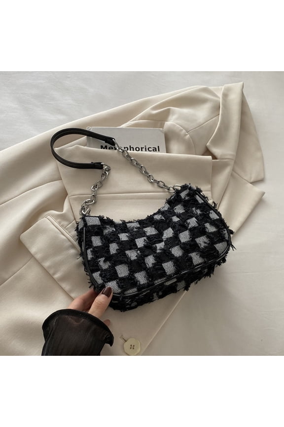 Quilted Denim Shoulder Bag for Women Star Pattern Clutch Hobo Bag Small Tote Handbag with Zipper Closure