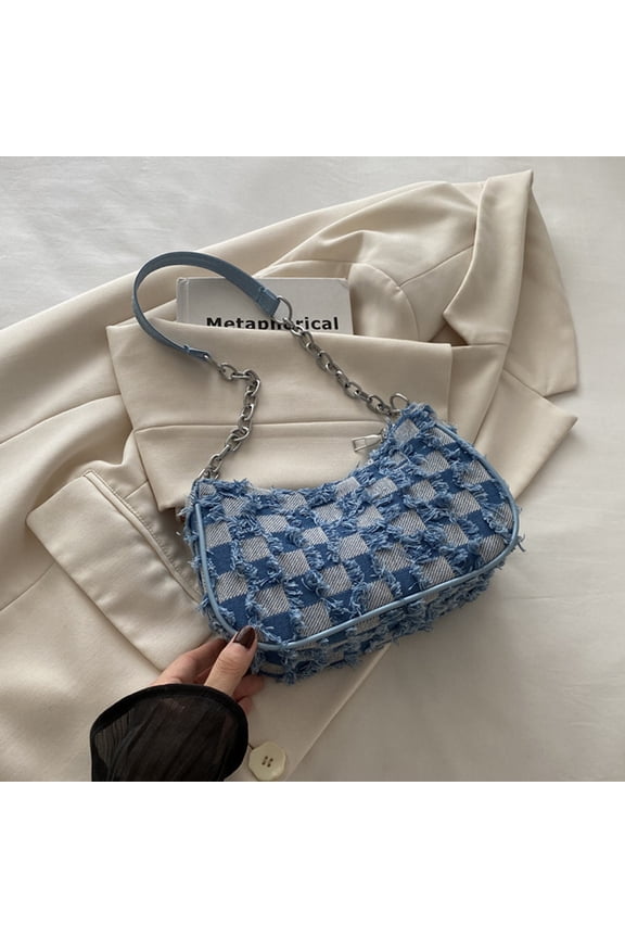 Quilted Denim Shoulder Bag for Women Star Pattern Clutch Hobo Bag Small Tote Handbag with Zipper Closure