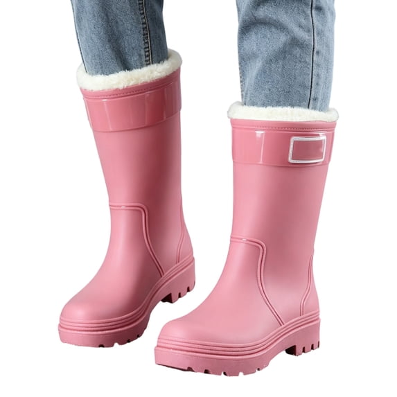 Willtoo Rain Boots for Women Lined Warm Waterproof Ankle Boots Anti-Slip Mud Shoes Thick Sole Wearable Water Shoes Rubber Outdoor Car Wash Shoes