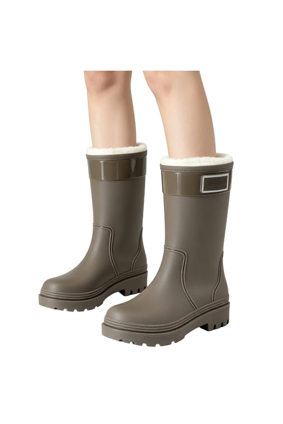 Rain Boots for Women Lined Warm Waterproof Ankle Boots Anti-Slip Mud Shoes Thick Sole Wearable Water Shoes Rubber Outdoor Car Wash Shoes