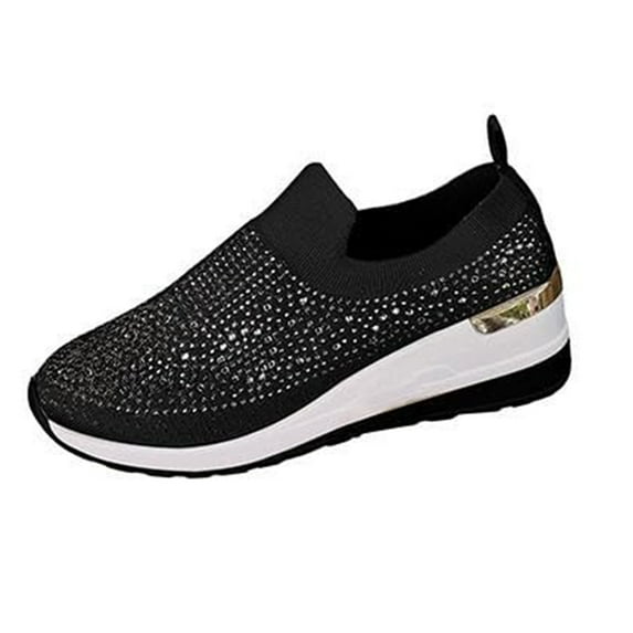 Willtoo Rhinestone Sneakers for Women 2026,Women's Rhinestone Mesh Slip-On Walking Orthopedic Shoes Fashion Breathable Spakle Glitter Sneaker Orthopedic Wedge Lightweight Shoes Black 8 Wide