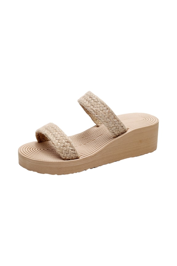 Sandals Slide Sandals Slip On High Heel Flatform Mules for Women Casual Jute Beach Straw Raffia Sandals