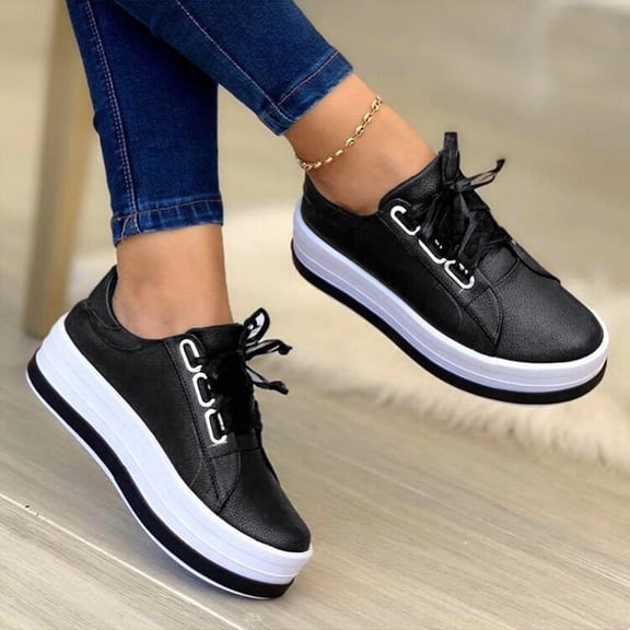 Willtoo Shoes For Women Sneakers Slip Ons Walking Shoes Casual Lace Up Dressy Summer Fashion Cute Platform Flats Loafer Black