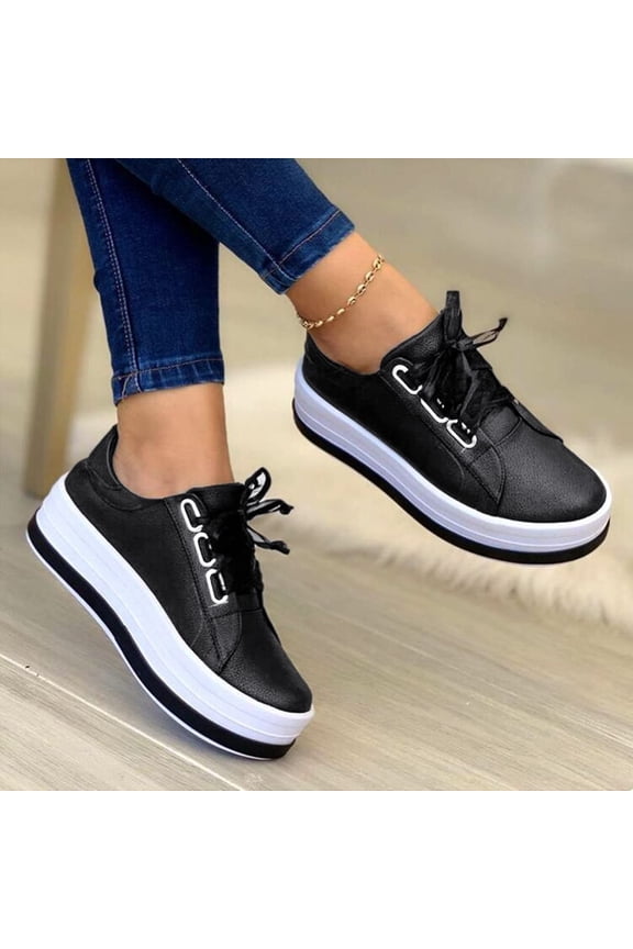 Shoes For Women Sneakers Slip Ons Walking Shoes Casual Lace Up Dressy Summer Fashion Cute Platform Flats Loafer Black