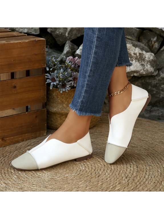 Slip On Flats Shoes for Women Comfortable Round Toe V Cut Casual Ballet Flats Soft Walking Shoes Lightweight Breathable Shoes