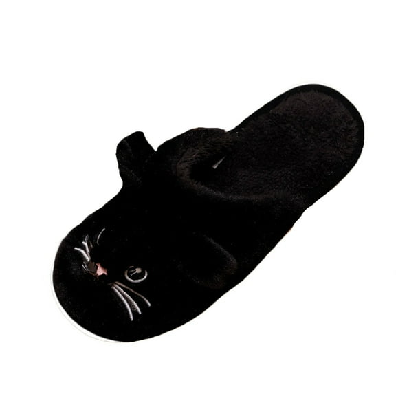 Willtoo Slippers for Women Comfortable Warm Open Toe Non Slip Bedroom Shoes Cozy House Shoes Cute Cat Winter Fall Slippers Black 11-12 Women/9-9.5 Men
