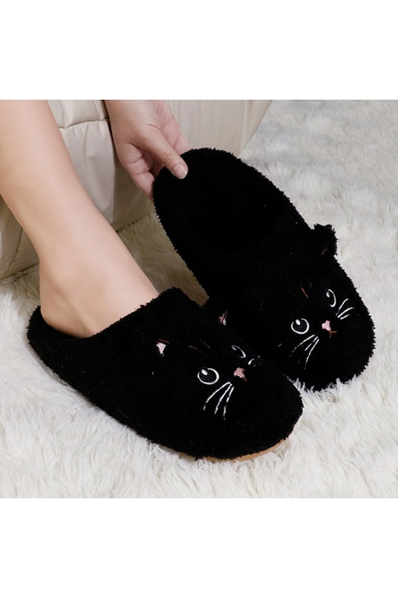 Slippers for Women Comfortable Warm Open Toe Non Slip Bedroom Shoes Cozy House Shoes Cute Cat Winter Fall Slippers Black 6.5-7.5 Women/6-6.5 Men