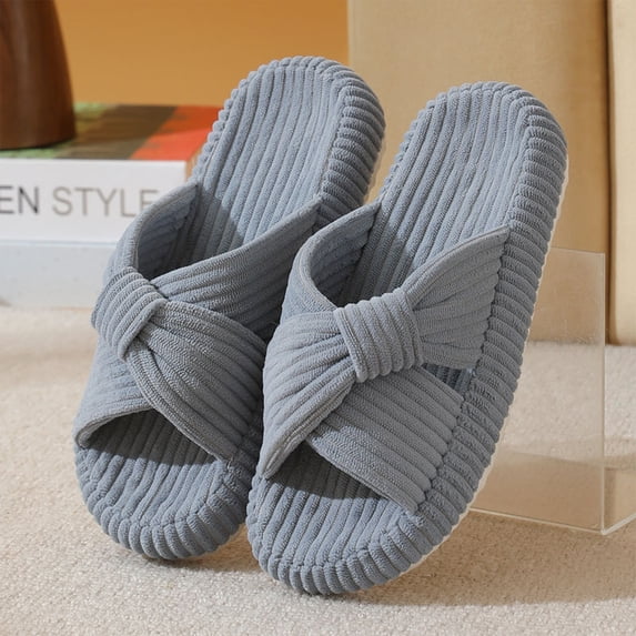 Willtoo Slippers for Women Cross Band Bow Memory Foam House Slippers Open Toe Non-slip House Shoes,Soft Platform Thick Sole Comfortable Indoor Open Back Slippers