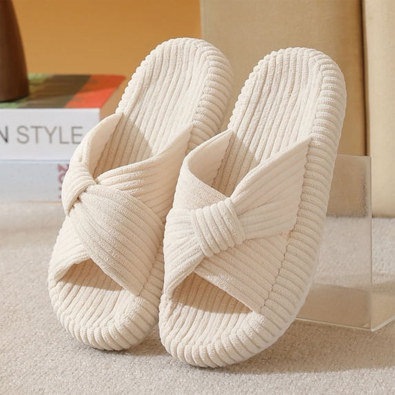 Willtoo Slippers for Women Cross Band Bow Memory Foam House Slippers Open Toe Non-slip House Shoes,Soft Platform Thick Sole Comfortable Indoor Open Back Slippers