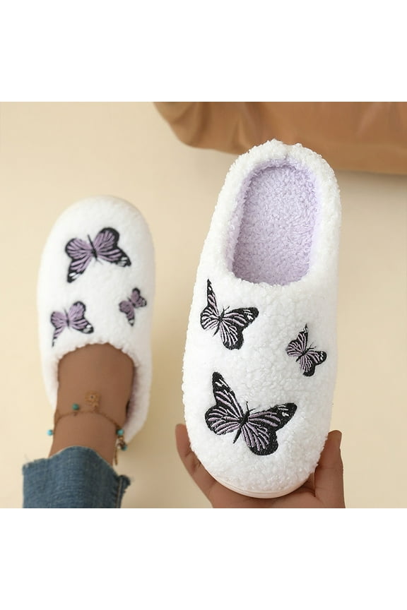 Slippers for Women Perfect Soft Plush Comfy Warm Slip-On Happy Face Slippers fo Women Indoor fluffy Smile House Slippers for Women and Men Non-slip Fuzzy Flat Slides Light Purple 7 Wide