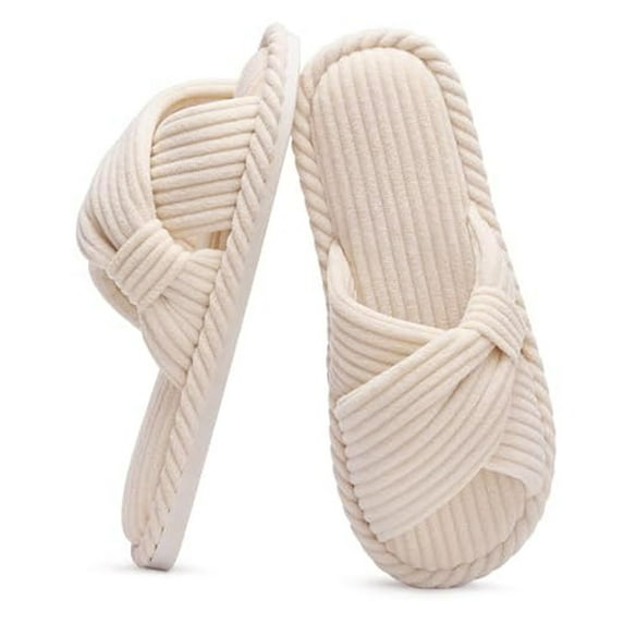 Willtoo Slippers for Women Corduroy House Slippers Arch Support Slide Slippers Beige 7 Wide