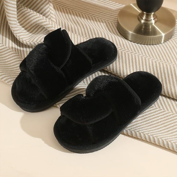 Willtoo Slippers for Women Corduroy House Slippers Arch Support Slide Slippers Black 9 Wide