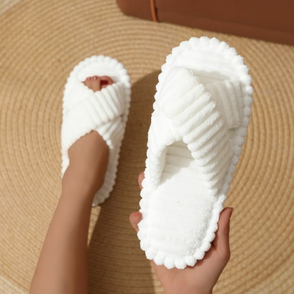 Willtoo Slippers for Women Corduroy House Slippers Arch Support Slide Slippers White 8 Wide