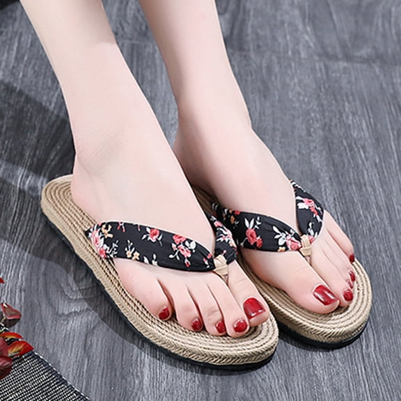 Willtoo Slippers for Women Indoor Comfy Anti-Slip Flip Flops for Women Retro Summer Beach Sandals Black US-5.5（EU-36）