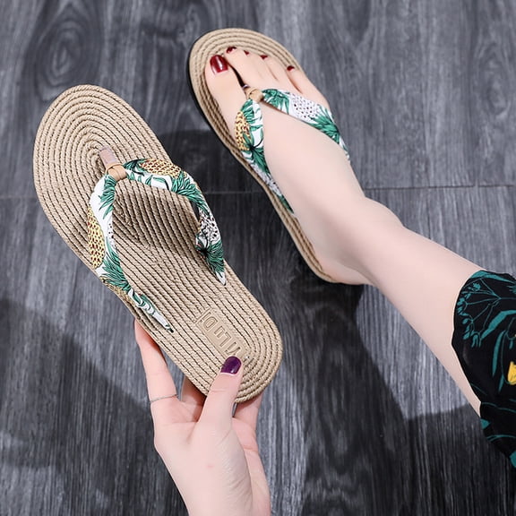 Willtoo Slippers for Women Indoor Comfy Anti-Slip Flip Flops for Women Retro Summer Beach Sandals Mint Green US-5（EU-35）