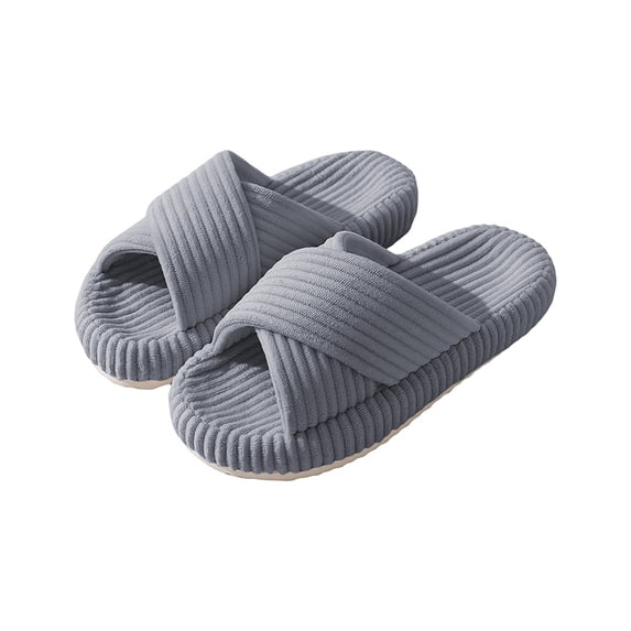 Willtoo Slippers for Women Memory Foam House Bedroom Corduroy Crossbands Open Toe Slides Sandals Shoes Comfy Trendy Gift for womens Anti-Skid sole