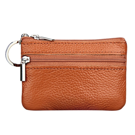 Willtoo Small Leather Coin Purse Change Pouch for Women Men with Zip Key Ring